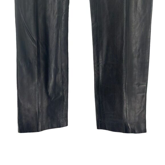 Ralph Lauren Lamb Skin Pants Leather Black Size 4 Black Label Straight Leg Chic - Picture 4 of 12